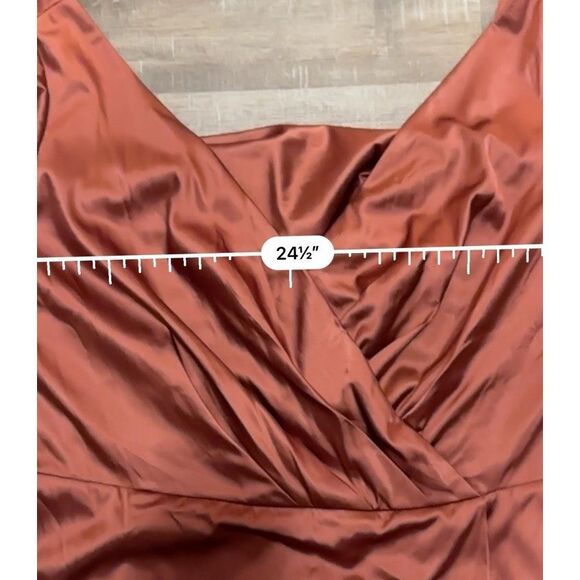 Plus Size 26 Rust Satin Wrap Maxi Dress Flutter Sleeve Slit Formal Evening Gown - Picture 9 of 10